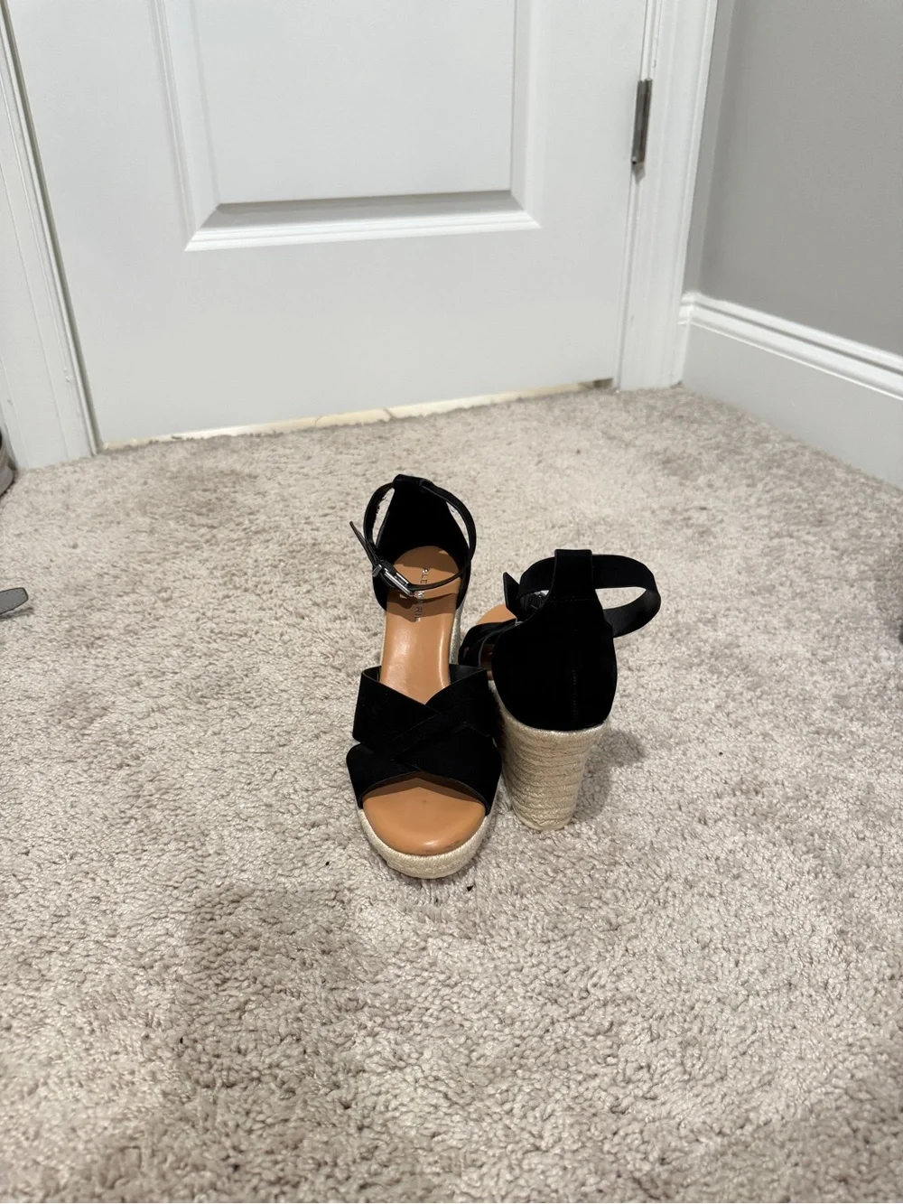 Alex Marie Black Crisscross Espadrille Wedge Sandals